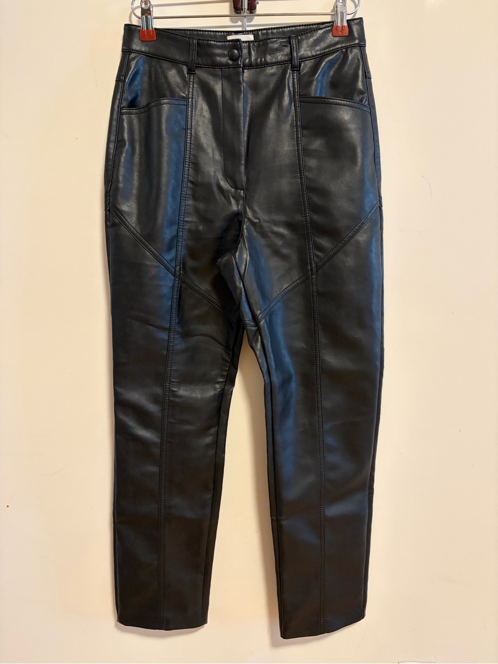Aritzia Wilfred Black Vegan Leather Panelled Pants Size S NWOT